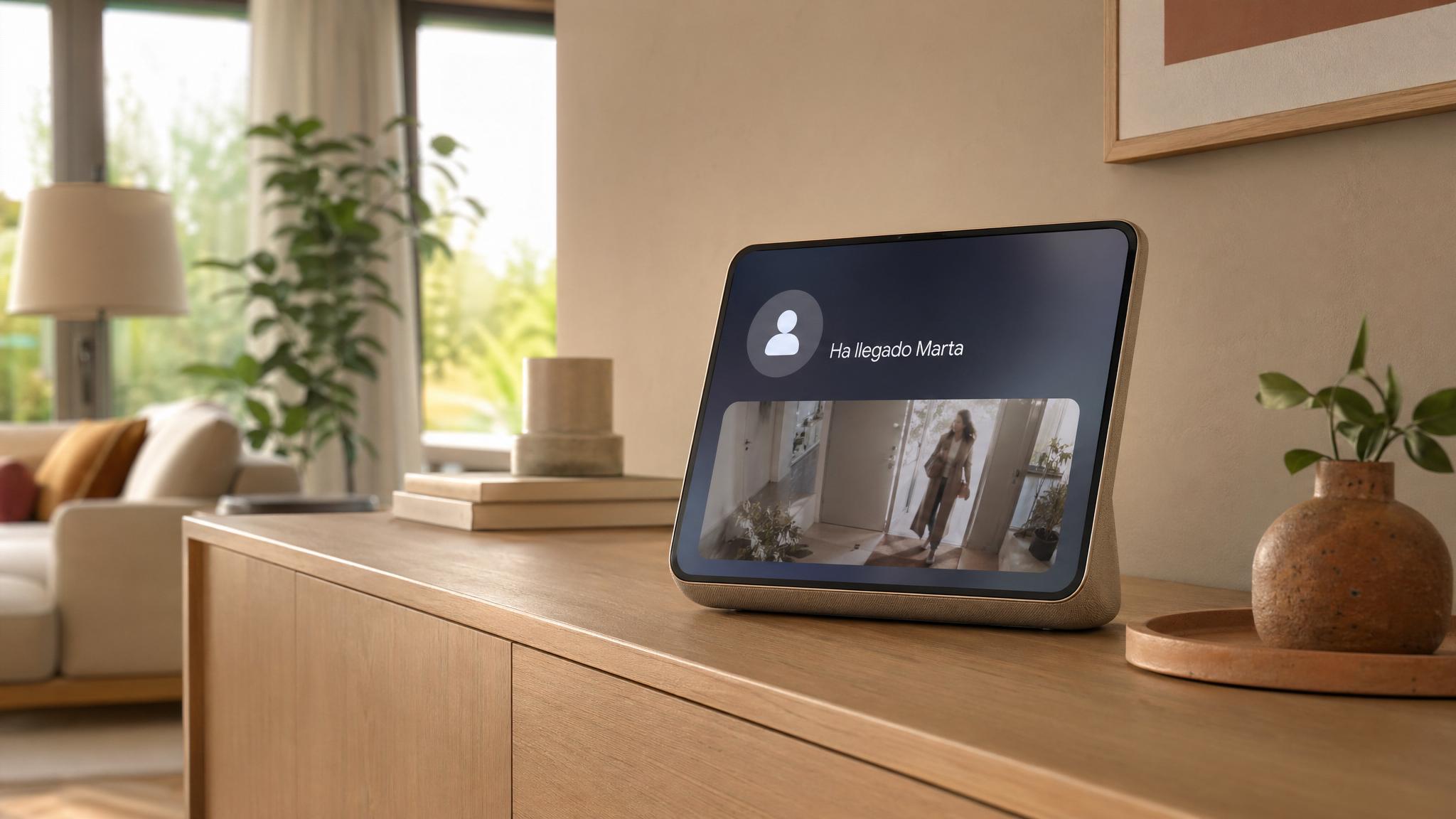 Concept art del HomePad mostrando una notificación de reconocimiento familiar