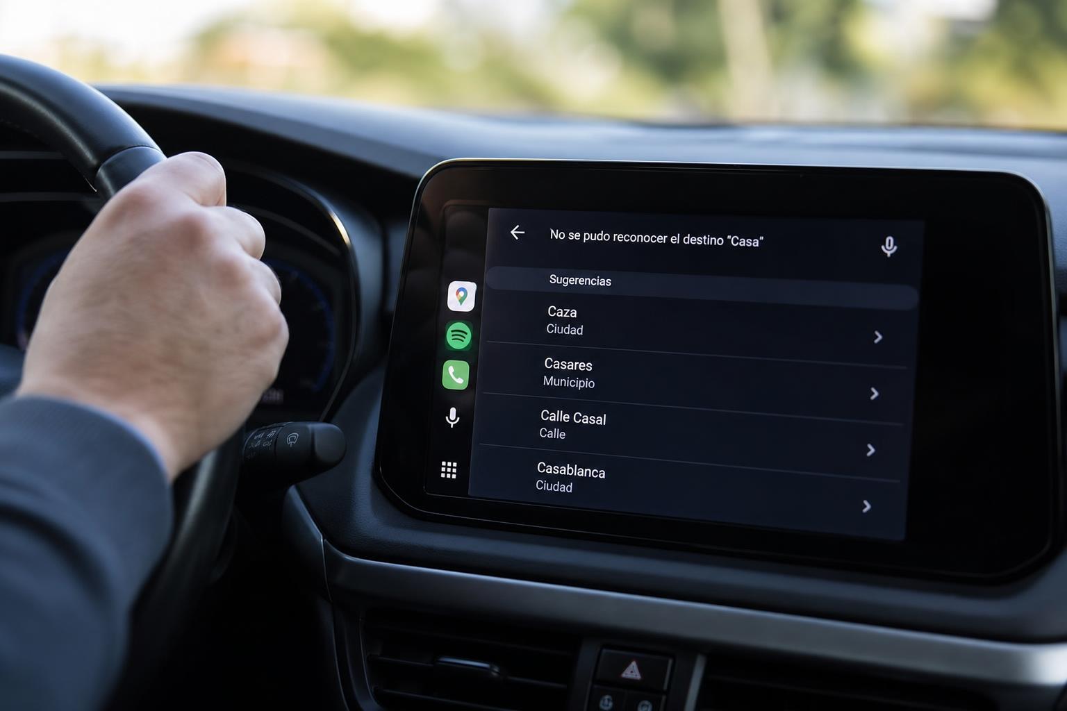 Pantalla de Android Auto con fallo en comando de navegación