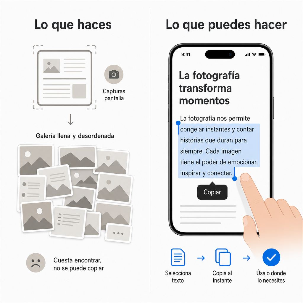 Infografía comparativa entre hacer capturas y usar Texto en Vivo