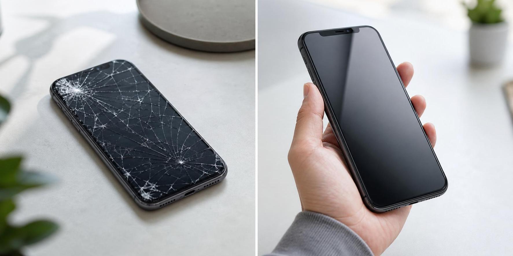 Comparativa visual de un dispositivo antes y después de reparar con Fix&Go