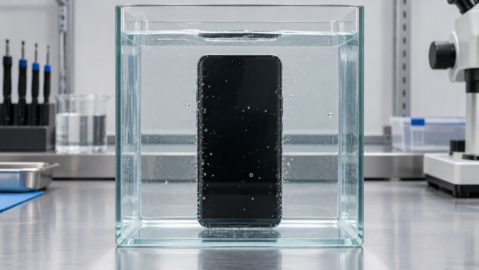 Smartphone en una prueba controlada de inmersión
