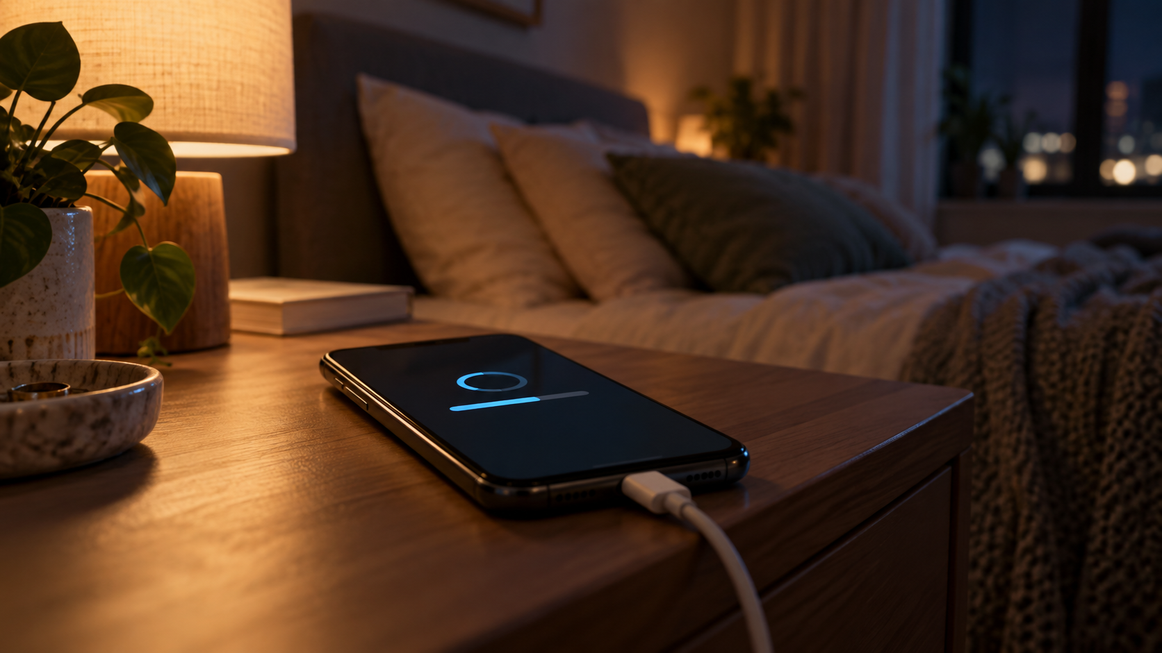 iPhone cargando durante una actualización nocturna